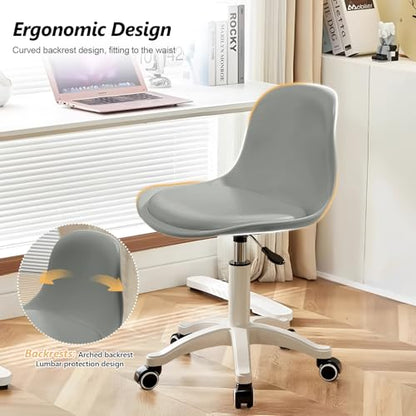 Small Desk Chair Cute, Swivel Armless Task Chair with Soft Padded Cushion, Height Adjustable Home Office Desk Chair with Back for Adult, Study Room, Office - color: Grey, size: M-Set of 1