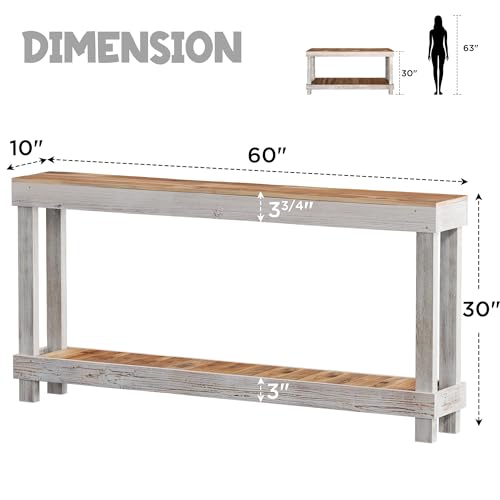 SMARTSTANDARD 60" Long Farmhouse Console Table, Solid Wood, Classic White | Console Sofa Table, Entryway Table for Hallway, Living Room, Entrance, 2 Tiers, Easy Assembly - color: Classic White, size: 60 Inch
