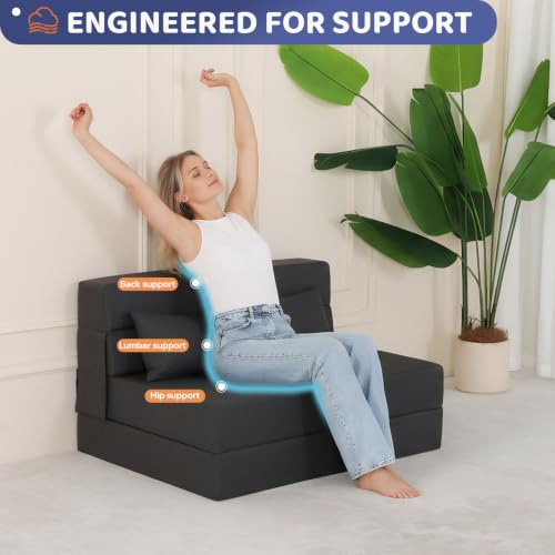 Fvkind Foldable Mattress Chair, Convertible Design, Standard Size, Gray | High-Density Foam - Floor Mattress Function - Living Room & Bedroom - Adults & Family Use - Reading & Lounging - color: Dark Grey, size: Standard
