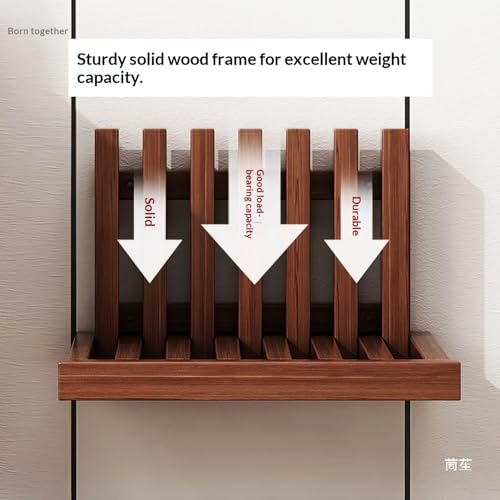 Solid Wood Wall-Mounted Bedside Shelf, Foldable Floating Narrow Table, Creative Slatted Design for Bedroom (Walnut) - color: Walnut
