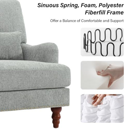 Mid-Century Modern Accent Chair with Lumbar Pillow, Light Grey, 2 Pack | Upholstered Chenille Armchair, Solid Wood Frame & Legs, Comfy Reading Lounge Sofa for Living Room Bedroom, & Small Spaces - color: Chenille Light Grey, size: 2 Seat