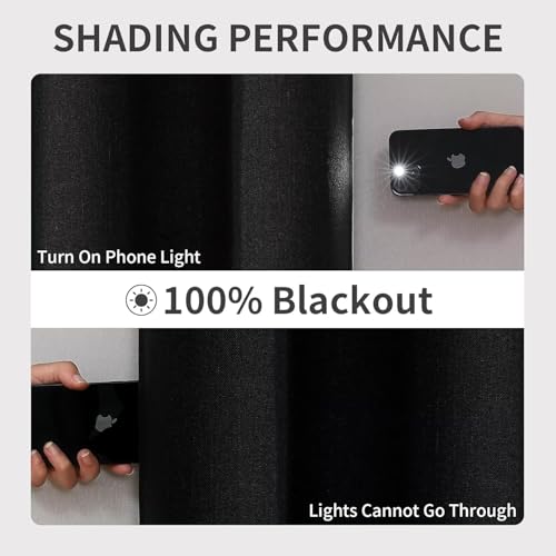 Joydeco Blackout Curtains 84 Inch Length, 1 Panel for Bedroom, Thermal Insulated Linen Black Out Curtains with Grommets (100x84) - color: Black, size: 100"W x 84"L (Pack of 1)
