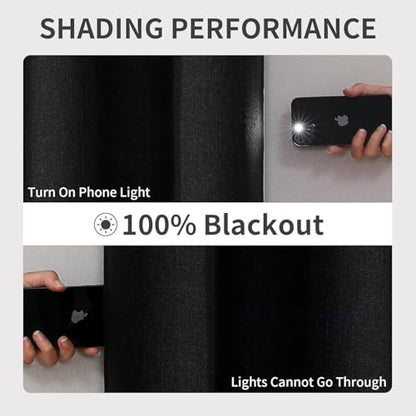 Joydeco Blackout Curtains 84 Inch Length, 1 Panel for Bedroom, Thermal Insulated Linen Black Out Curtains with Grommets (100x84) - color: Black, size: 100"W x 84"L (Pack of 1)