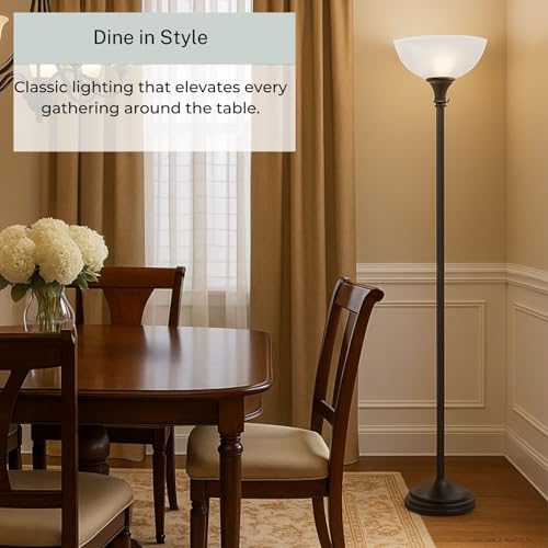LIGHTACCENTS Bronze Floor Lamp, 72'' Torchiere with Glass Shade, Modern Floor Lamp for Living Room, Bedrooms, Office