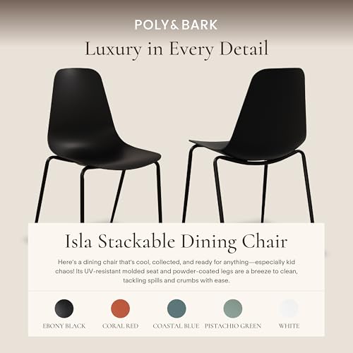 Poly & BARK Isla Stackable Dining Chairs Set of 4 – Mid Century Modern Plastic Dining Chair with Metal Legs – Kitchen & Dining Room Chairs – Dining Table Chairs Set – Indoor/Outdoor – Ebony Black - color: Ebony Black, style: Isla Stackable Set of 4