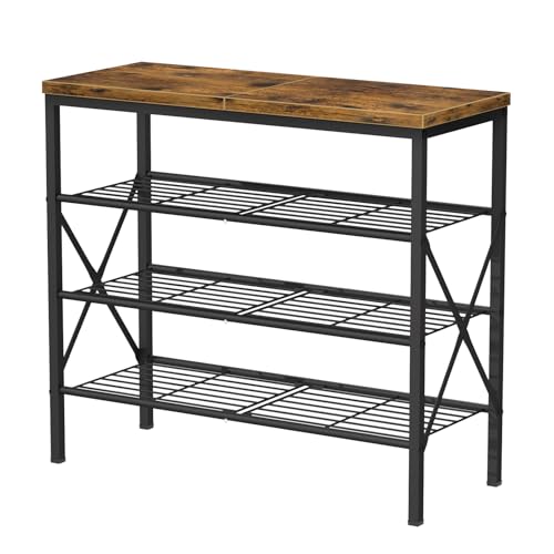 4-Tier Tall Shoe Rack, Large Capacity Shoe Shelf Holds 16 Pairs, Shoe Shelf for Entryway, Hallway, Living Room, Rustic Brown - color: Rustic Brown, size: 27.8" x 10.8" x 26.6"