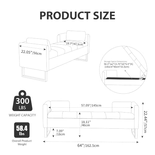 Chifee & Vingol 64" W Storage Benches End of Bed Bench, Charcoal - color: 64"-charcoal