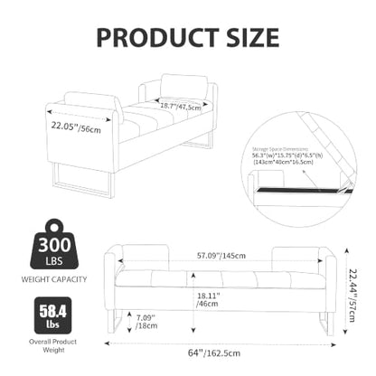 Chifee & Vingol 64" W Storage Benches End of Bed Bench, Light Gray - color: 64"-light Gray