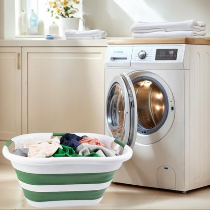 SAMMART 40L (10.5 gallon) Collapsible Plastic Laundry Basket - Foldable Pop Up Storage Container/Organizer - Portable Washing Tub - Space Saving Hamper/Basket (1, White/Dark Sea Green) - color: White/Dark Sea Green