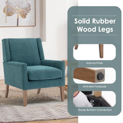COLAMY Modern Wingback Living Room Chair, Upholstered Fabric Accent Armchair, Single Sofa Chair with Lounge Seat and Wood Legs for Bedroom/Office/Reading Spaces, Teal - color: Teal, size: Set of 1
