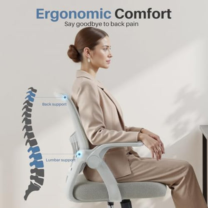 DUMOS Office Chair, Ergonomic Home Desk Chair, Ergonomic Lumbar Support | Height Adjustable, Flip-up Armrest, Rocking Mode, 360 Swivel, Conference Room, Grey - color: Grey Flip Arm