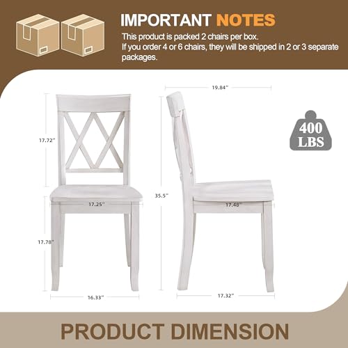 DUHOME Wood Dining Chairs Set of 4, Farmhouse Cross Back Solid Wood Kitchen Chairs, Vintage White Finished Armless Dining Chairs for Home Kitchen, Breakfast Nook, Dining Room and Bistro - color: White, size: 4pcs