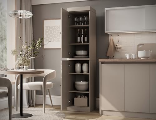 Solid Wood Kitchen Pantry - Narrow Storage Cabinet - Raised Panel Doors, Adjustable Shelves, Beige, 16.5" Wide x 71.5" Tall, 100% Eco-Friendly Wood, Modular Pantry Cabinet Systems - color: Beige, style: Raised Panel Doors