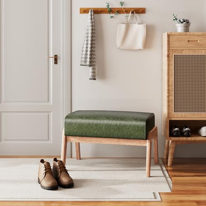 Modern Ottoman Foot Stool, Faux Leather Accent Sofa Footrest with Walnut Rubber Wood Frame, Ottoman Bench for Living Room Entryway Bedroom Sofa Seat, Hunter Green - color: Hunter Green