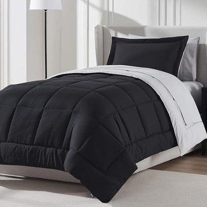 Nestl 5 Piece Twin Comforter Set – Black Reversible Bed in a Bag – Complete Twin Size Bedding Set with Sheets, Pillowcase and Sham - color: Black, size: Twin
