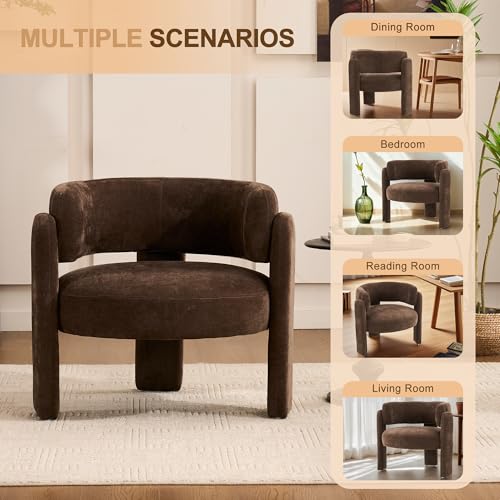 Modern Accent Barrel Chair,Mid Century Single Armchair with Curved Backrest Upholstered Side Reading Chair with 3 Legs Comfy Sherpa Chair for Bedroom Home Office Living Room (Brown,Set of 2) - color: Brown, size: Set of 2