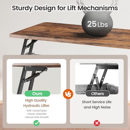SEDETA 31.5" Lift Top Coffee Table with Storage, Square Coffee Tables for Living Room, Farmhouse Coffee Table with Large Hidden Storage Compartment and Adjustable Shelves, White - color: White