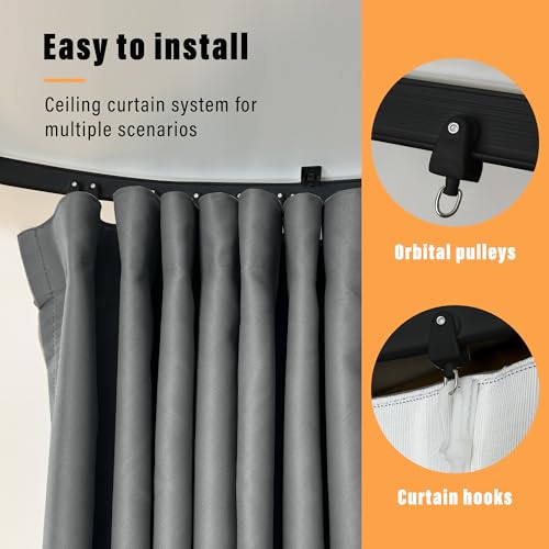 Room Divider Curtains with Flexible Ceiling Tracks Set,(Black Drape & Black Rail W 15 × H 9 FT) - color: Black, size: 180"W x 108"L (Pack of 1)