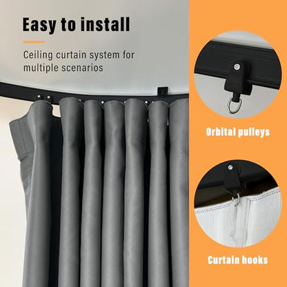 Room Divider Curtains with Flexible Ceiling Tracks Set,(Black Drape & Black Rail W 15 × H 9 FT) - color: Black, size: 180"W x 108"L (Pack of 1)