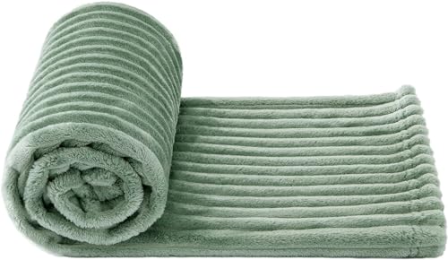 MIULEE Fleece Blanket, Durable Plush Fuzzy Extra Soft Warm Cozy Sage Green Striped Flannel Throw Blanket for Couch Sofa Bed 30"x40" - color: Sage Green, size: 30"x40"