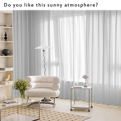 Jacquard 2 Panels Set Sheer Curtains 84 inch Length, Semi Sheer Grommet Solid Casual Soft Voile Drapes with Light Filter Window Treatments for Bedroom Living Room, Light Gray, 52" W x 84" L | Jacquard Semi Sheer Grommet Solid Casual Soft Voile Drapes with