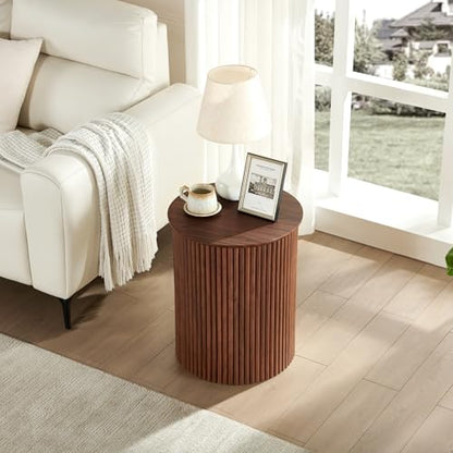 Round Fluted Side Table Set of 2, 17.7" Mid-Century Modern End Tables, Wooden Bedside Table Round Nightstand Small Circle Sofa Accent Table for Living Room, Bedroom Home(Walnut) - color: Walnut, size: 17.7"D x 17.7"W x 21.6"H