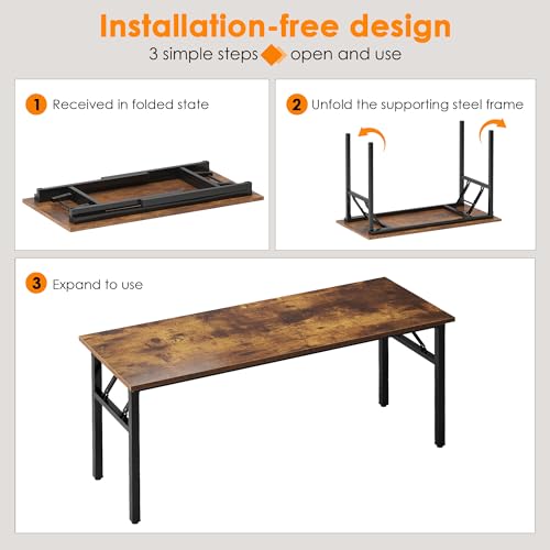 Need Computer Desk Office Desk 55 inches Folding Table Computer Table Workstation No Install Needed, Rustic Brown - color: Rustic Brown, size: 55 inches