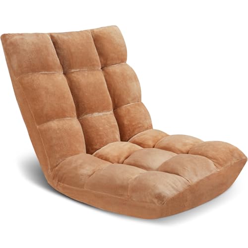 Floor Chair 14 Adjustable Positions w/Back Support, Padded Lazy Sofa w/Breathable Cotton & Skin-Friendly Coral Velve for Reading Meditating Gaming,Camel - color: Camel