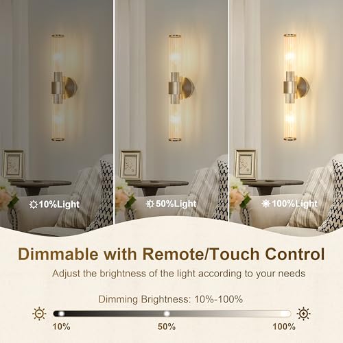 Morauroral Sand Nickel Battery Operated Wall Sconces Set of Two, Rechargeable Wall Sconce with Dimmable Remote Control, 20 Inch Wireless Sconce Wall Light for Bedroom, Living Room (Bulbs Included) - color: Sand Nickel