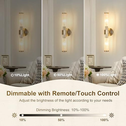 Morauroral Sand Nickel Battery Operated Wall Sconces Set of Two, Rechargeable Wall Sconce with Dimmable Remote Control, 20 Inch Wireless Sconce Wall Light for Bedroom, Living Room (Bulbs Included) - color: Sand Nickel