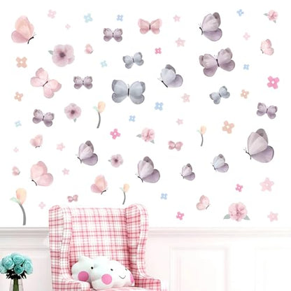 Butterfly Wall Decals Peel and Stick 70 Pcs, Butterfly Wall Stickers | Easy Removable Vinyl Flower & Butterfly Wall Stickers Wall Art For Girls Room Kids Bedroom Playroom Door Window Laptop - color: Butterfly Flower