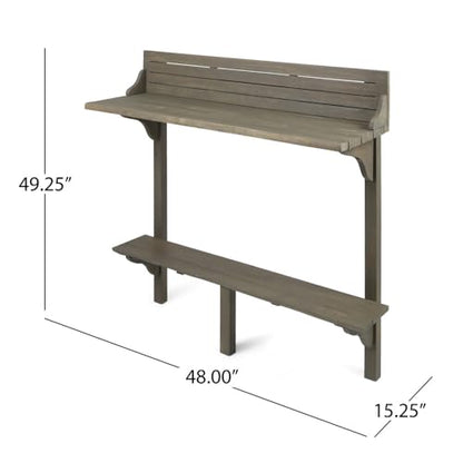 Lekit Balcony Bar Table for Railings, Acacia Wood, Gray, Space-Saving | Acacia Wood Construction, Footrest Bar Comfort, Slim Long Surface, Casual Coffee Setup, Small Patio Friendly