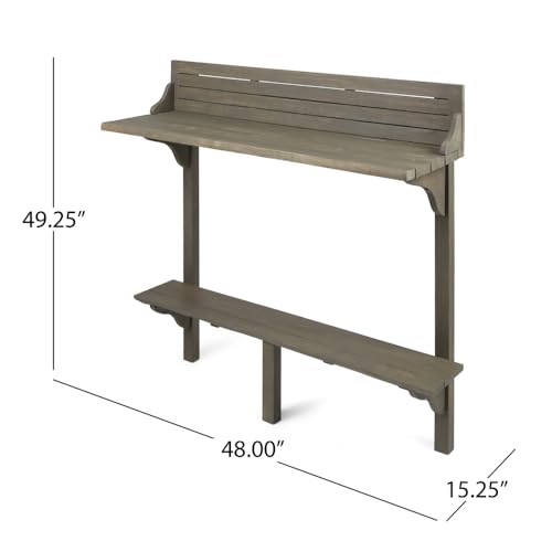 Lekit Balcony Bar Table for Railings, Acacia Wood, Gray, Space-Saving | Acacia Wood Construction, Footrest Bar Comfort, Slim Long Surface, Casual Coffee Setup, Small Patio Friendly