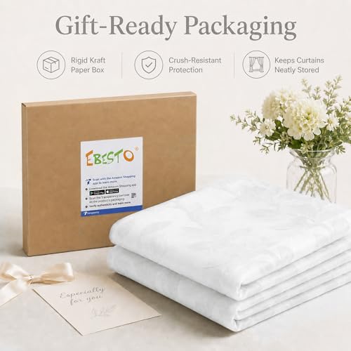 White Sheer Curtains 96 Inches Long - Jacquard Leaf Clip Textured Sheer Curtains for Living Room, Farmhouse Light Mitering Window Treatments Drapes with Rod Pocket, 2 Panels, 2x42Wx96L Inches - color: White, size: 42"W x 96"L (Pack of 2)
