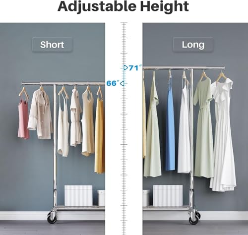 HOKEEPER Clothing Garment Rack Capacity 525LBS Clothing Racks on Wheels Rolling Clothes Rack for Hanging Clothes Heavy Duty Collapsible Commercial | Adjustable Clothing Racks on Wheels Rolling Clothes Rack for Hanging Clothes Heavy Duty Commercial Easy As