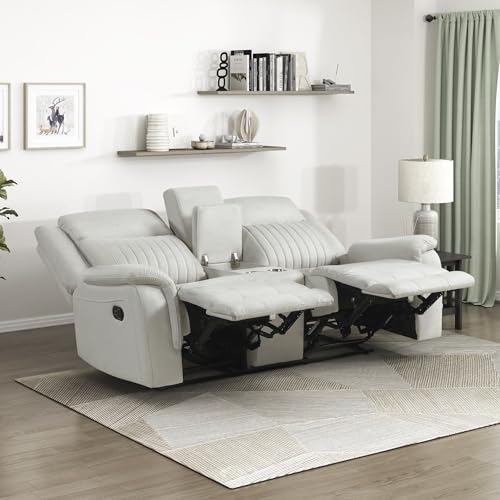 Lexicon 75" W Manual Double Reclining Loveseat with Center Console, Beige | Polished Microfiber Manual Wall Hugger Loveseat Recliner, Cup Holders, for Living Room, Tool Free Assembly - color: Beige, size: Reclining Loveseat