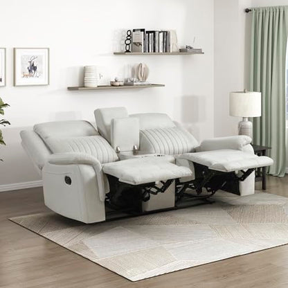 Lexicon 75" W Manual Double Reclining Loveseat with Center Console, Beige | Polished Microfiber Manual Wall Hugger Loveseat Recliner, Cup Holders, for Living Room, Tool Free Assembly - color: Beige, size: Reclining Loveseat