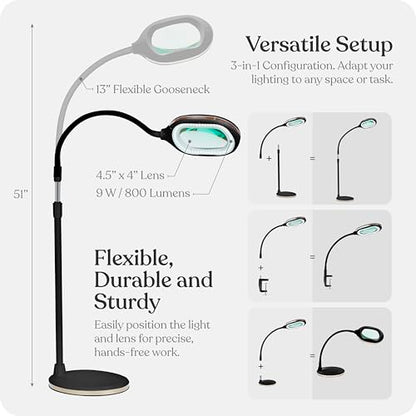 Brightech LightView Pro Magnifying LED Desk Lamp with Flexibility & Durability, 3 in 1 LED Glass Magnifier, Work Light for Hobbies & Reading - Black - color: Black