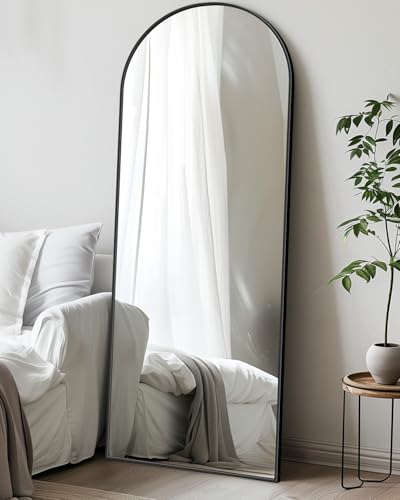 Antok 58" x18” Arched Full Length Floor Mirror, Black Aluminum Frame, Free Standing/Wall Mount/Leaning for Bedroom, Living Room, Dressing Room - color: Black, size: 58"L x 18"W