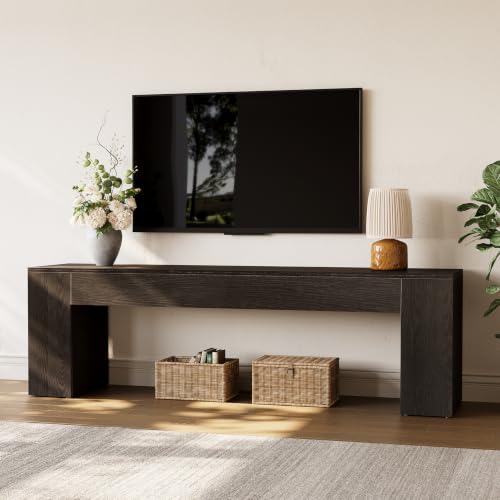 LITTLE TREE 70.8" TV Stand, Wooden Entertainment Center, Low TV Console Table for TVs Up to 80", Modern Chic Entertainment Center for Living Room, Bedroom, Apartment, Black, Easy Assembly