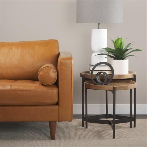 Pemberly Row Nesting Side Tables, 22.5Lx22.5Wx20.8H, Mango Wood Tray Tops, Foldable Black Metal Frames with Gold Accents, Compact Storage, Versatile Accent Tables for Living Room or Bedroom Use