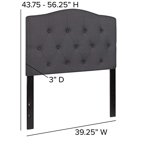 EMMA + OLIVER Twin Tufted Headboard | Adjustable Bed Rail Slots, Fabric Upholstered - color: Dark Gray, size: Twin