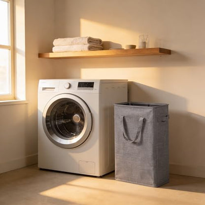 ZJL Narrow Laundry Hamper, Skinny Laundry Basket, 45L Dark Grey, 24" | Slim Laundry hamper for Small Spaces laundry bag with handle, Foldable clothes hampers for laundry basket organizer - color: Dark Gray- With Handles