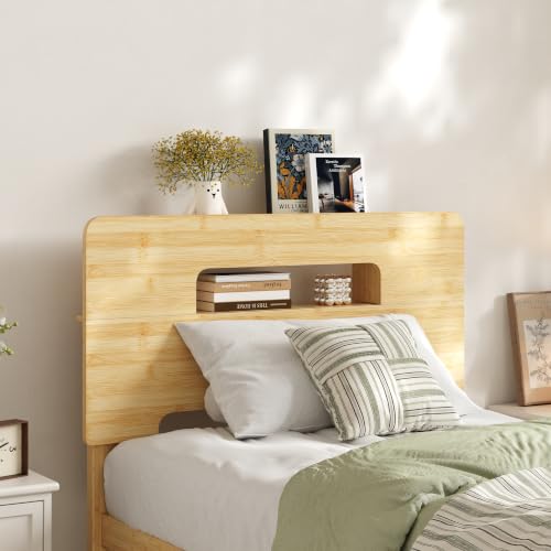 12 Inch Bamboo Platform Bed Frame Twin Size, Sturdy Bed Frame with Bamboo Frame & Iron Slats, Noise-Free Mattress Foundation No Box Spring Needed, Easy Assembly - color: Natural, size: Twin, style: 12 INCH