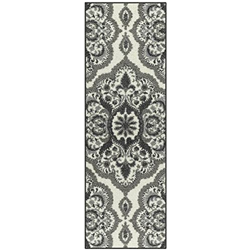 Maples Rugs Vivian Medallion Runner Rug - Made in USA - Washable, Non Slip, Indoor Carpet for Hallway, Kitchen, and Laundry Room, 1'8 x 5', Grey - color: Grey, size: 1'8" x 5' (Runner)