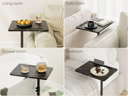 Masupu Sofa Arm Tray Table - 360° Swivel Height Adjustable End Table, Small Snack Side Table for Couch, C Shaped Table for Bed, Chair or TV Tray Table(Marble Black) - color: Marble Black