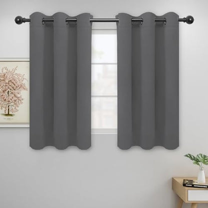 Easy-Going Blackout Curtains for Bedroom, Solid Thermal Insulated Grommet and Noise Reduction Window Drapes, Room Darkening Curtains for Living Room, 2 Panels (42x45 in, Grey) | Washable Grommet Top Window Drapes for Bedroom and Living Room, Noise Reducti