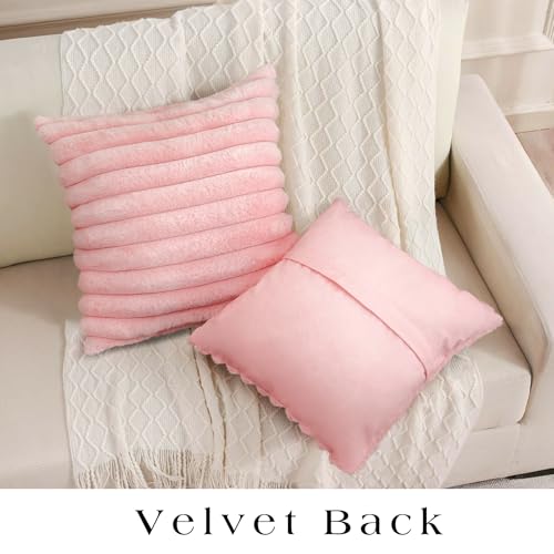 Uhomy Set of 2 Faux Fur Home Decorative Throw Pillow Cover Luxury Super Soft Fuzzy Striped Furry Pillowcase for Sofa Couch Bedroom Comfy Thick Fluffy Plush Cushion Cover 16x16 Inch Light Pink 40x40 cm - color: Light Pink, size: 16" x 16" (Pack of 2)