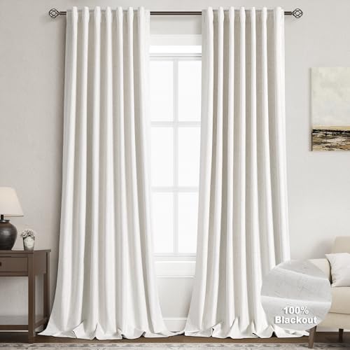 Cream 100% Blackout Linen Curtains for Bedroom 120 Inches Long Back Tab Thermal Insulated Neutral Boho Farmhouse Decor Black Out Curtain for Living Room Floor to Ceiling High Window 52x120,2 Panels - color: Natural, size: 52"W x 120"L (Pack of 2)