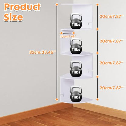 ShellKingdom Corner Shelf Wall Mount, 5 Tier Corner Bookshelf, Floating Display Shelves for Home, Living Room, Bedroom, Office, Bathroom, Small Spaces Decorations, 7.87 X 7.87 X 33.46 INCHES (White) - size: 5 Tier
